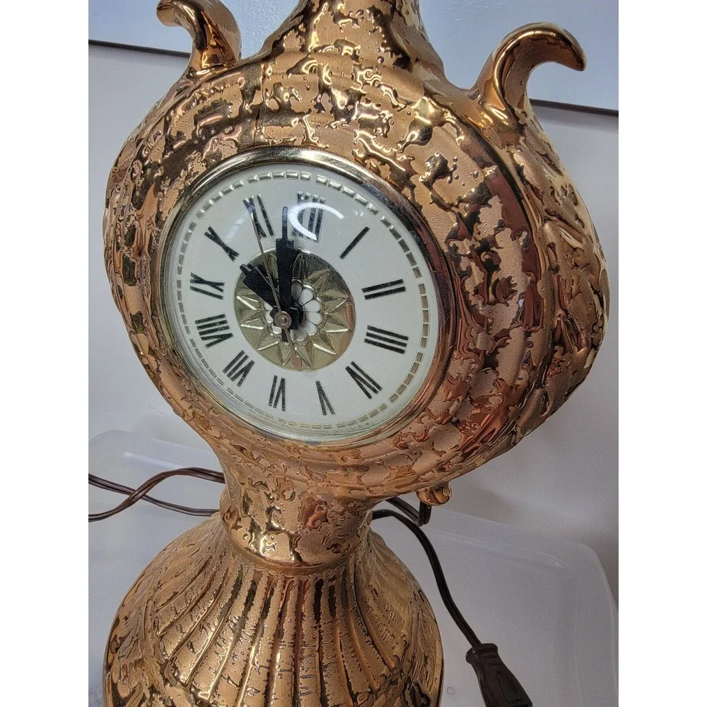 Vintage Lanshire Mantle Clock 22k Gold Hand Painted Self Starting WORKS 13
